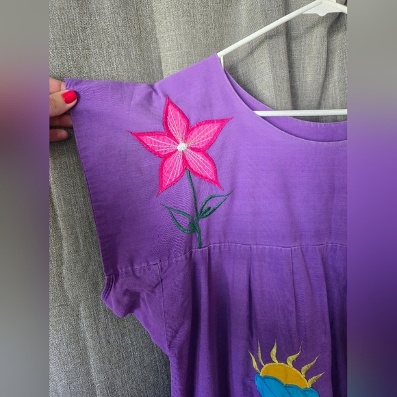 Vtg 1970s Mexican Oaxacan Purple Applique Mumu Midi Dress Sixe XL - Picture 3 of 7